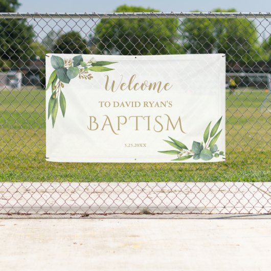 Elegant Eucalyptus Boy Baptism Welcome Sign Spandoek (Insitu)