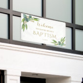 Elegant Eucalyptus Boy Baptism Welcome Sign Spandoek (Buitenkant Gebouw)