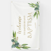 Elegant Eucalyptus Boy Baptism Welcome Sign Spandoek (Verticaal)