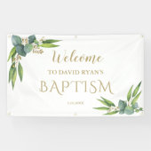Elegant Eucalyptus Boy Baptism Welcome Sign Spandoek (Horizontaal)
