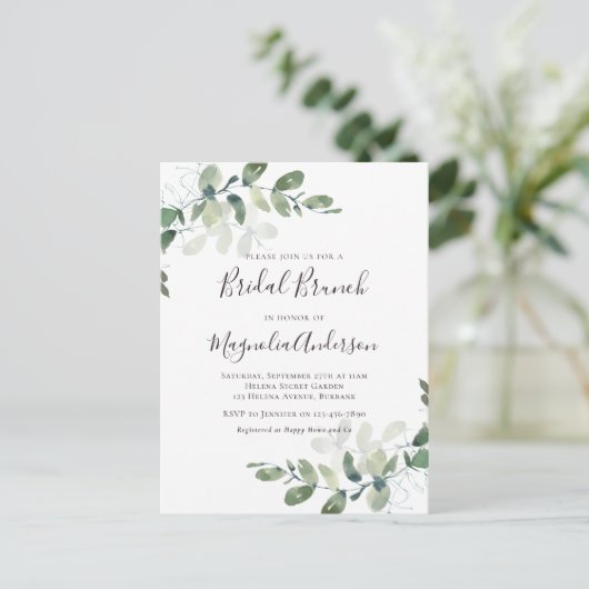 Elegant Eucalyptus Bridal Brunch Invitation Postca Briefkaart (Staand voorkant)