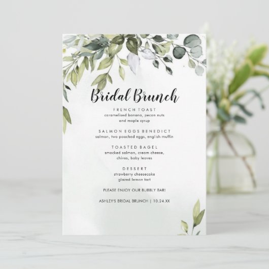 Elegant Eucalyptus Bridal Brunch Menu (Staand voorkant)