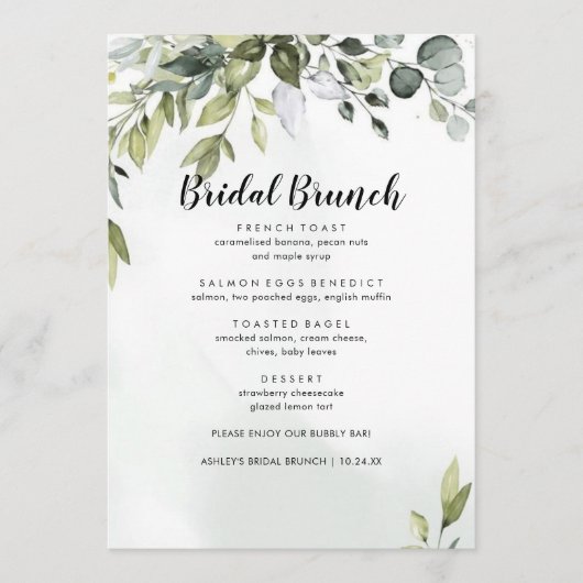 Elegant Eucalyptus Bridal Brunch Menu (Voorkant)
