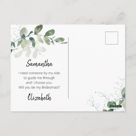 Elegant Eucalyptus Bridesmaid proposal Kaart (Achterkant)