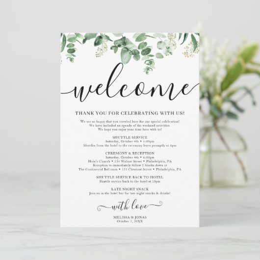 Elegant Eucalyptus bruiloft reisschema programma Programmakaart (Staand voorkant)