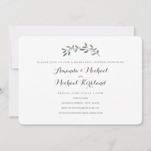 Elegant Eucalyptus bruiloft repetitie diner Kaart (Voorkant)