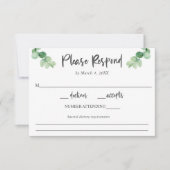 Elegant Eucalyptus bruiloft RSVP Diet requirements (Voorkant)