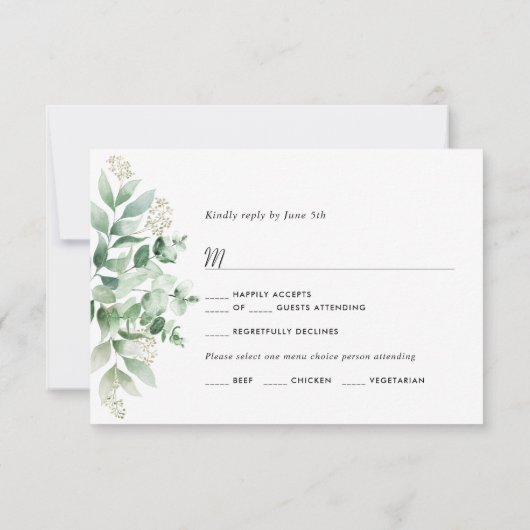 Elegant Eucalyptus bruiloft RSVP Kaart (Achterkant)