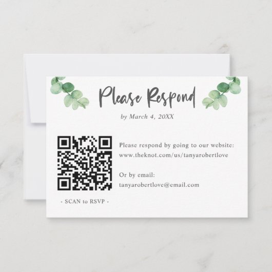 Elegant Eucalyptus bruiloft RSVP QR Code Online (Voorkant)