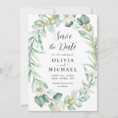 Elegant Eucalyptus Bruiloft Save the Date Kaart (Voorkant)