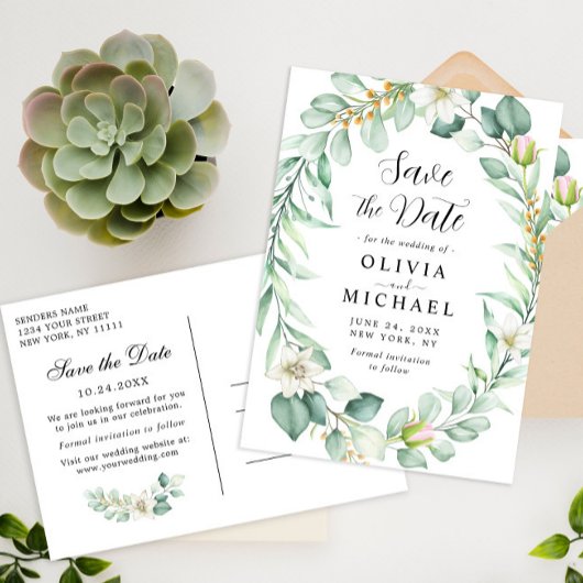 Elegant Eucalyptus Bruiloft Save the Date Kaart