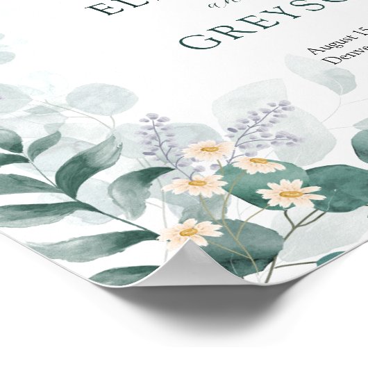 Elegant eucalyptus bruiloft welkom poster (Hoek)