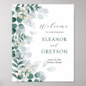 Elegant eucalyptus bruiloft welkom poster (Voorkant)