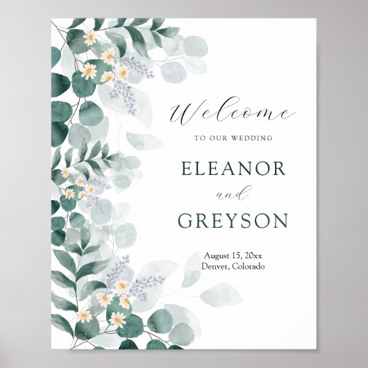 Elegant eucalyptus bruiloft welkom poster (Voorkant)