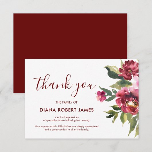 Elegant Eucalyptus Burgundy Typografie Bedankkaart (Voorkant / Achterkant)