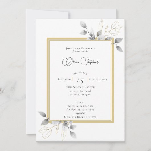 Elegant Eucalyptus Calligrafie Gold Vrijgezellenfe Kaart (Voorkant)