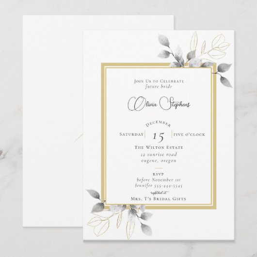 Elegant Eucalyptus Calligrafie Gold Vrijgezellenfe Kaart (Voorkant / Achterkant)