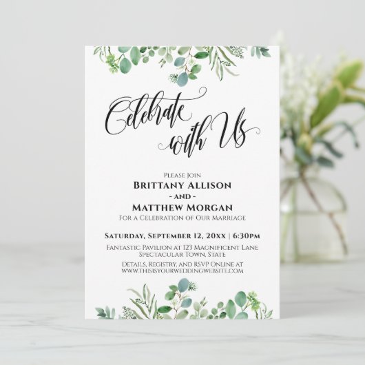 Elegant Eucalyptus Celebrate met ons bruiloft Kaart (Staand voorkant)