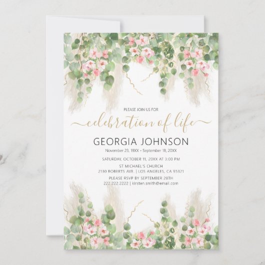 Elegant Eucalyptus Celebration of Life | Memorial Kaart (Voorkant)