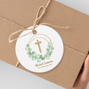 Elegant Eucalyptus Christening Bedankjes Labels