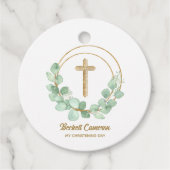 Elegant Eucalyptus Christening Bedankjes Labels (Voorkant)
