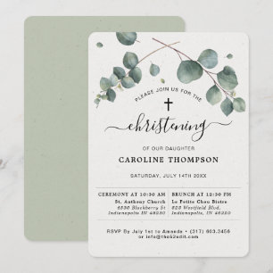 Elegant Eucalyptus Christening Kaart