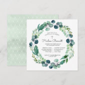 Elegant Eucalyptus Christening Uitnodiging (Voorkant / Achterkant)