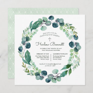 Elegant Eucalyptus Christening Uitnodiging