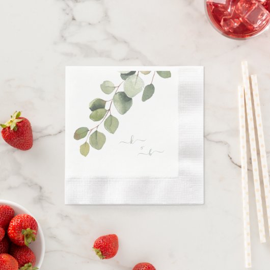 Elegant Eucalyptus Couple Initialen Weddenschap Servet (Insitu)