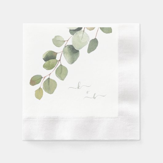 Elegant Eucalyptus Couple Initialen Weddenschap Servet (Voorkant)