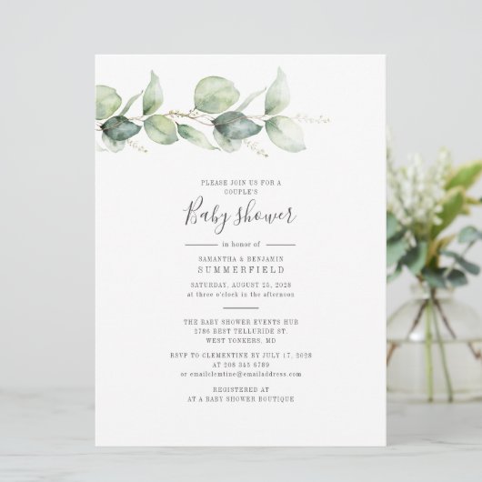 Elegant Eucalyptus Couples Baby shower Greenery Kaart (Staand voorkant)