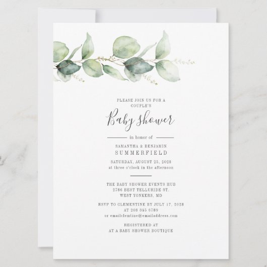 Elegant Eucalyptus Couples Baby shower Greenery Kaart (Voorkant)