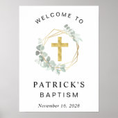 Elegant Eucalyptus Cross Baptisme Welkom Poster (Voorkant)