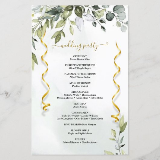 Elegant Eucalyptus Custom Photo Wedding Program (Achterkant)