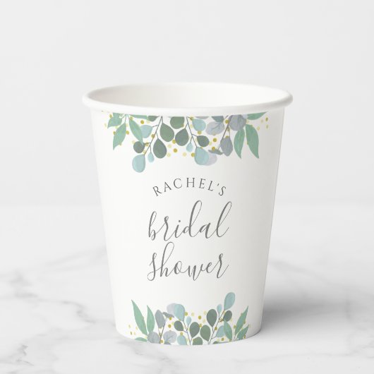 Elegant Eucalyptus Dusty Blue Vrijgezellenfeest Papieren Bekers (Achterkant)