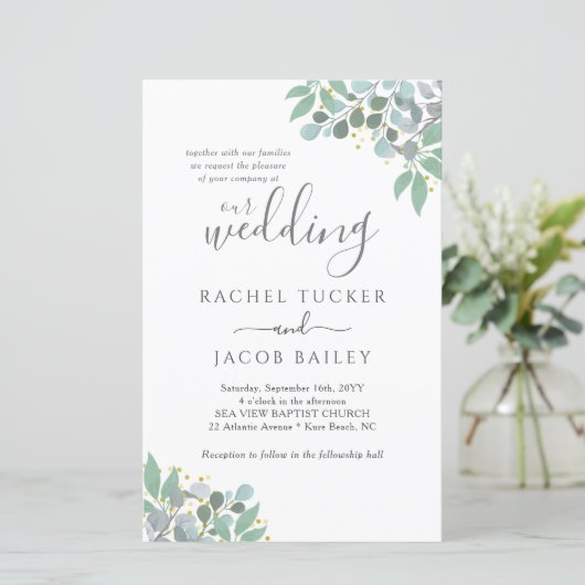 Elegant Eucalyptus Dusty Blue Wedding Invitation (Staand voorkant)