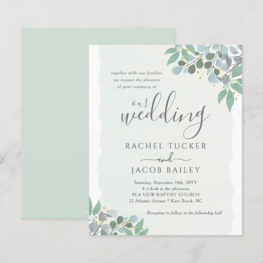 Elegant Eucalyptus Dusty Blue Wedding Invitation (Voorkant / Achterkant)