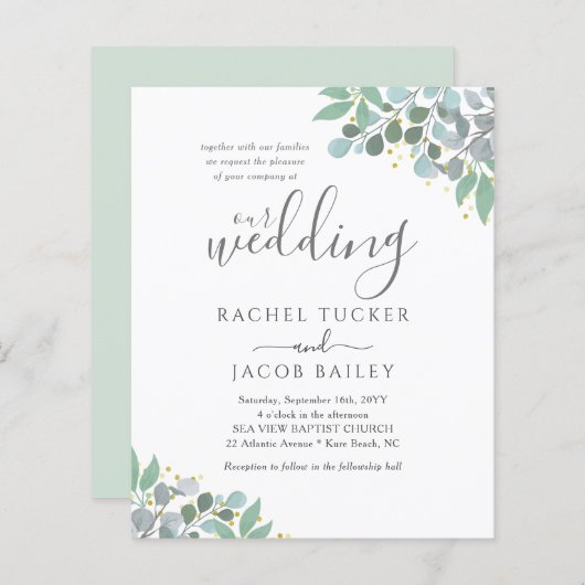 Elegant Eucalyptus Dusty Blue Wedding Invitation (Voorkant / Achterkant)
