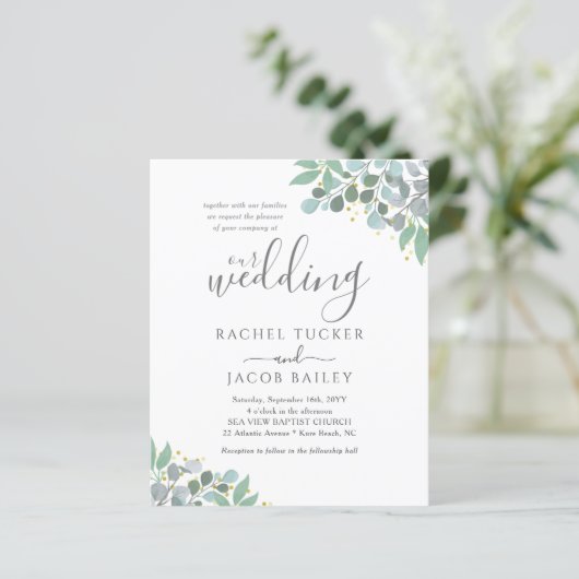 Elegant Eucalyptus Dusty Blue Wedding Invitation (Staand voorkant)