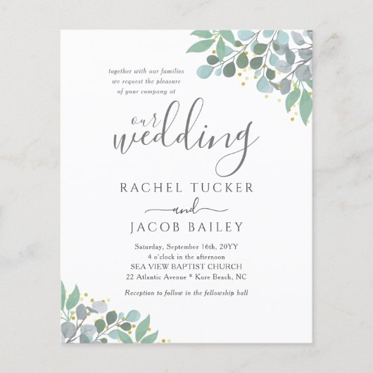 Elegant Eucalyptus Dusty Blue Wedding Invitation (Voorkant)