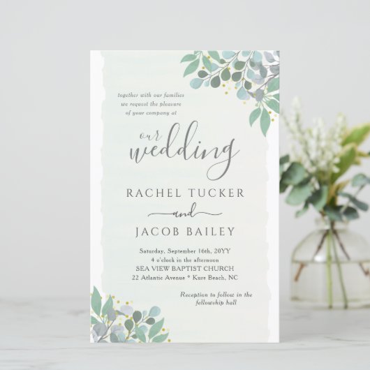 Elegant Eucalyptus Dusty Blue Wedding Invitation (Staand voorkant)