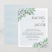 Elegant Eucalyptus Dusty Blue Wedding Invitation Briefkaart (Voorkant / Achterkant)