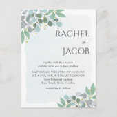 Elegant Eucalyptus Dusty Blue Wedding Invitation Briefkaart (Voorkant)