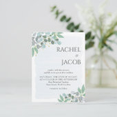 Elegant Eucalyptus Dusty Blue Wedding Invitation Briefkaart (Staand voorkant)