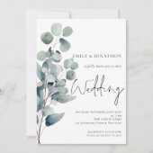 Elegant Eucalyptus Elegant Script Sage Bruiloft Kaart (Voorkant)