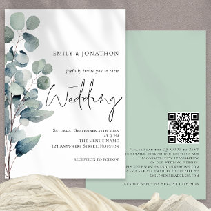 Elegant Eucalyptus Elegant Script Sage Bruiloft Kaart