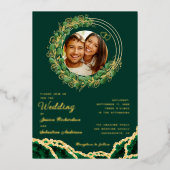 Elegant Eucalyptus Emerald Green and Gold Wedding Folie Uitnodiging (Voorkant)