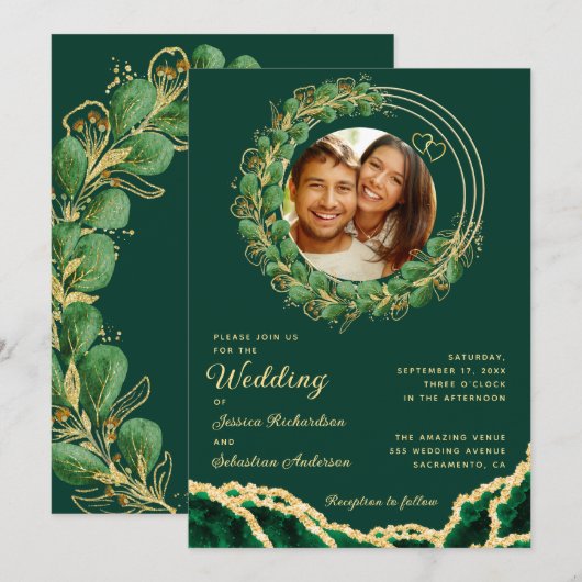Elegant Eucalyptus Emerald Green Wedding Foto Kaart (Voorkant / Achterkant)