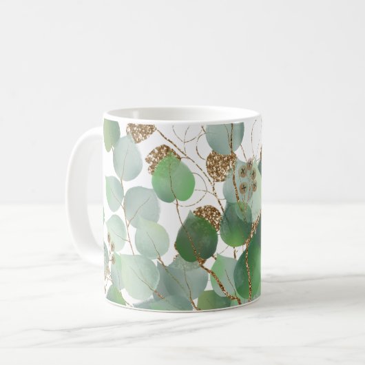 Elegant Eucalyptus en Gold Retirement Coffee Mok (Voorkant links)