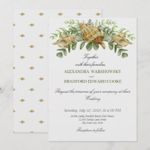 Elegant Eucalyptus en Seashell Wedding Invitation